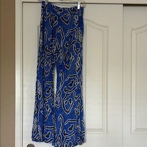 Stylish Blue Patterned Wide Leg Women's Pants